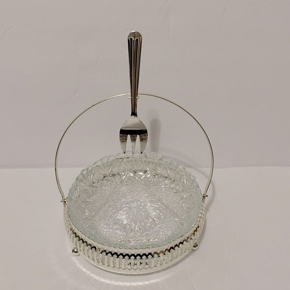 Silver Plated The Windsor Range Glass Bowl And Fork Set Mayfair London
